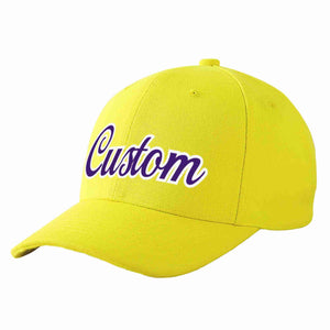 Conception personnalisée de casquette de baseball de sport incurvée jaune violet-blanc pour hommes/femmes/jeunes