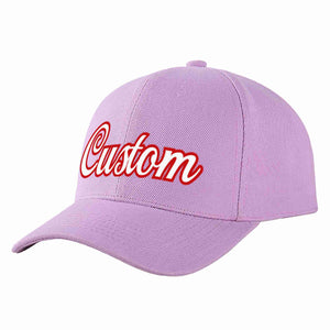 Conception personnalisée de casquette de baseball de sport à Eaves incurvées violet clair blanc-rouge pour hommes/femmes/jeunes