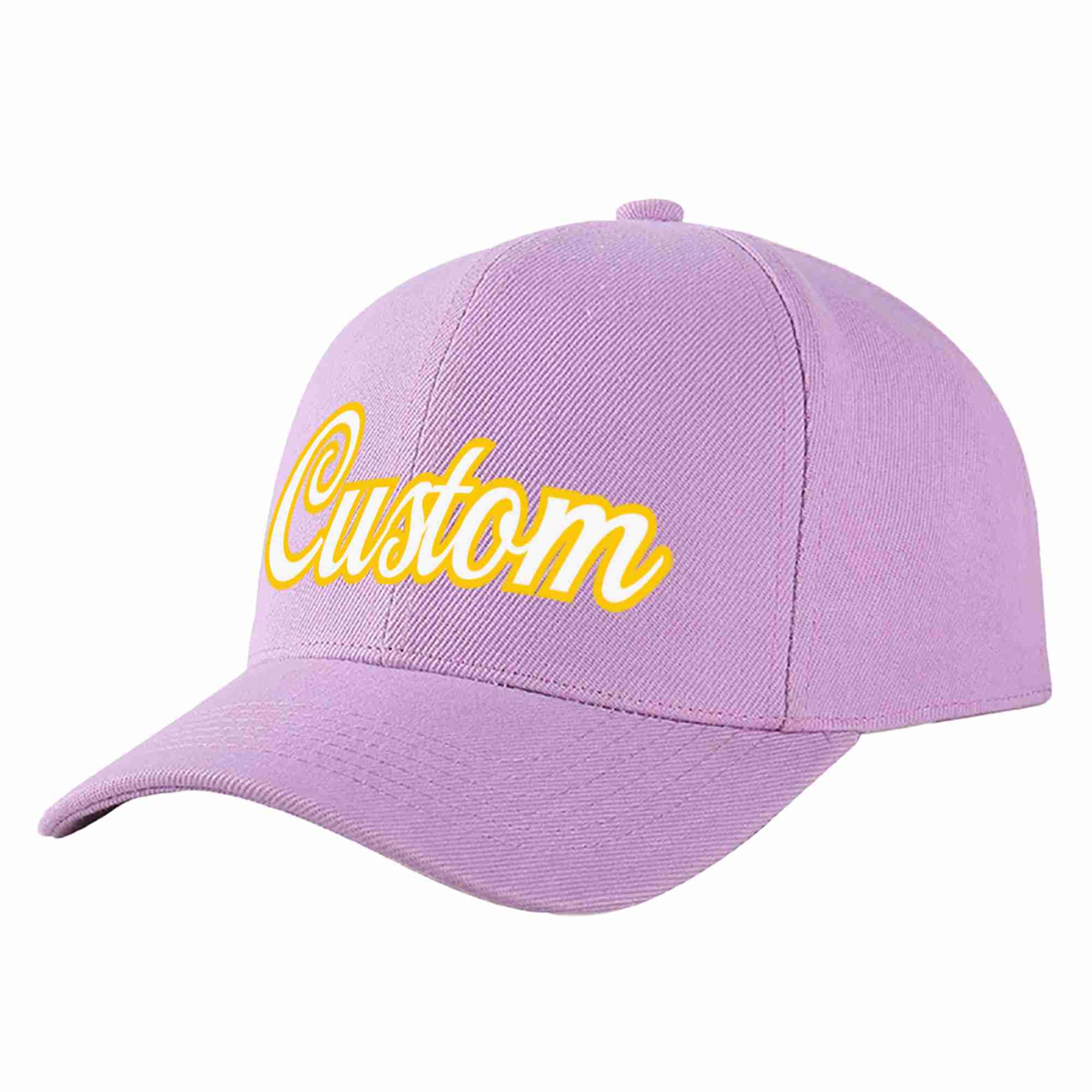 Custom Light Purple White-Gold Curved Eaves Sport Baseball Cap Design for Men/Women/Youth