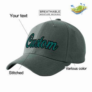 Casquette de baseball de sport incurvée gris foncé Aqua-noir personnalisée pour hommes/femmes/jeunes