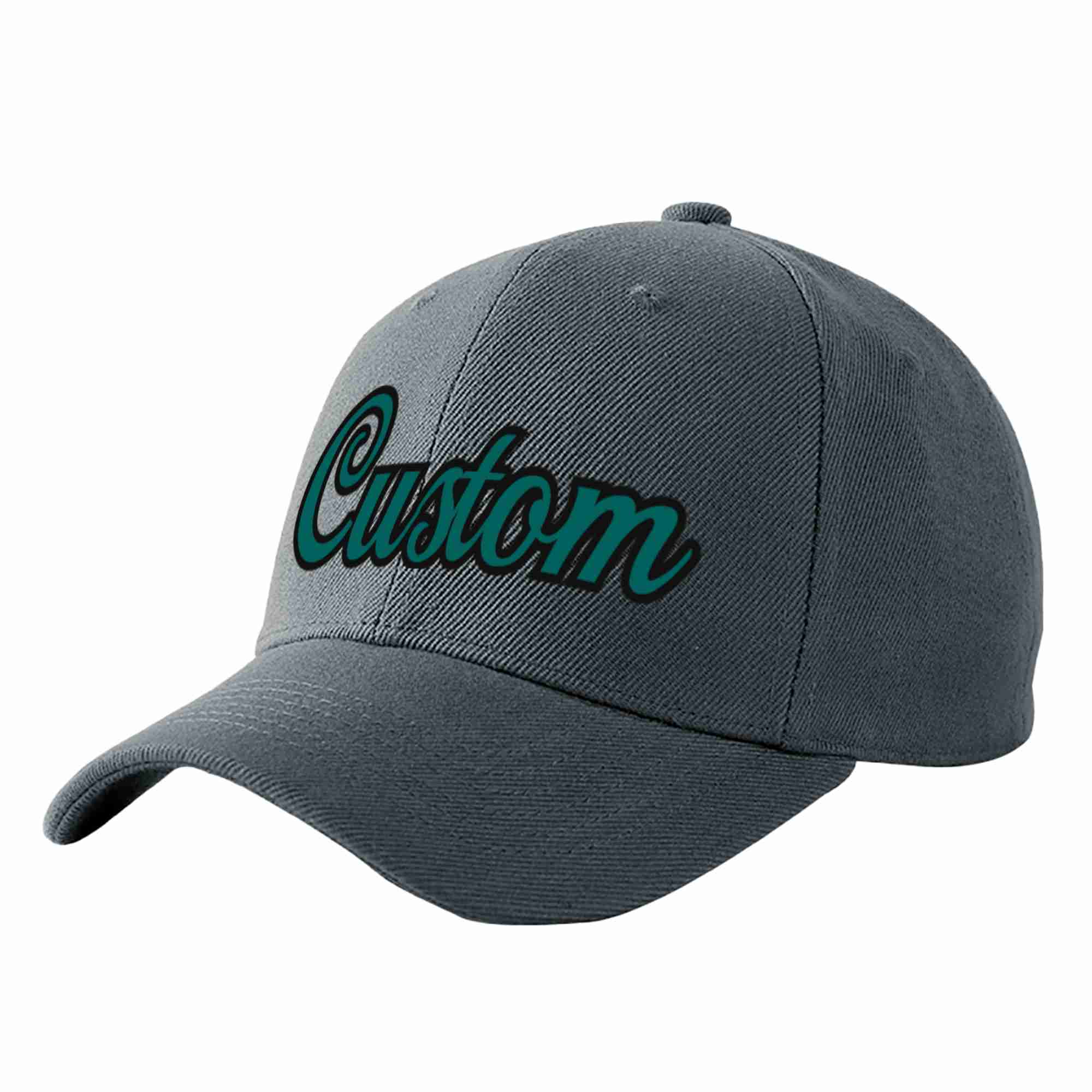 Casquette de baseball de sport incurvée gris foncé Aqua-noir personnalisée pour hommes/femmes/jeunes