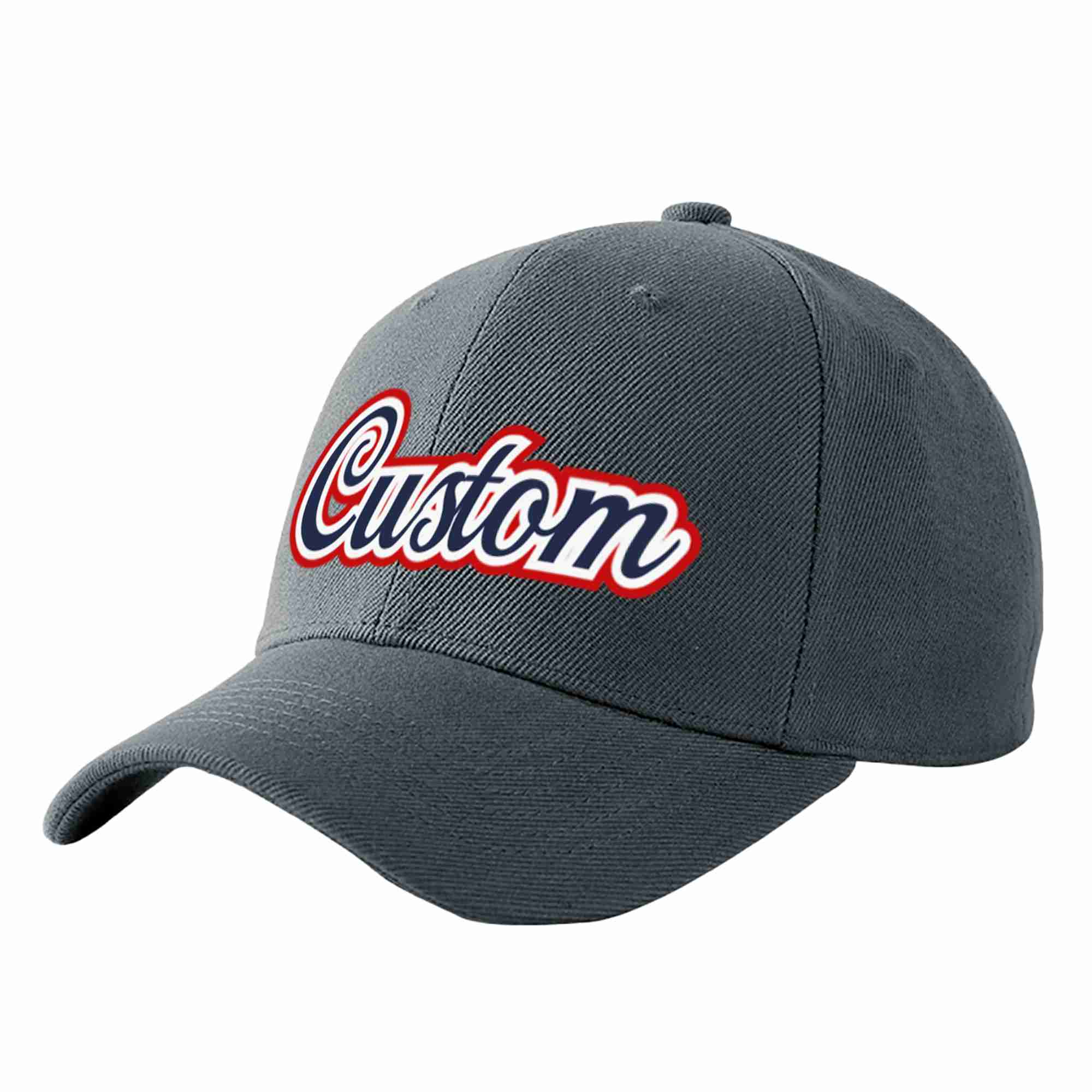 Custom Dark Gray Navy-White Curved Eaves Sport Baseball Cap Design for Men/Women/Youth