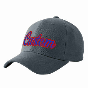 Conception personnalisée de casquette de baseball de sport incurvée gris foncé royal-rouge pour hommes/femmes/jeunes