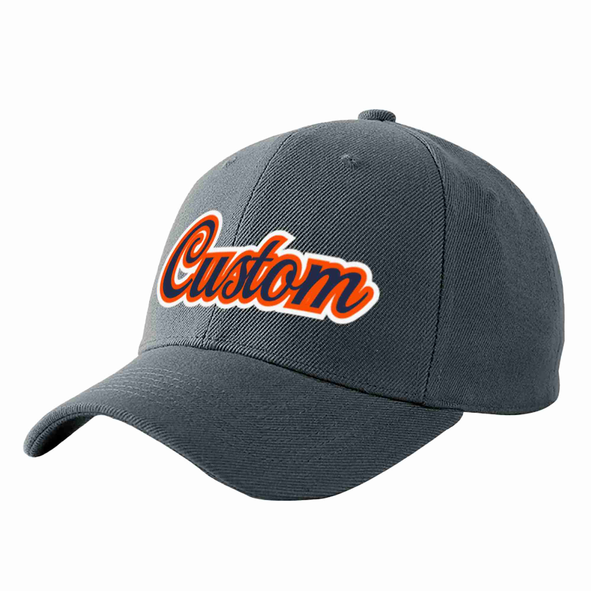 Conception personnalisée de casquette de baseball de sport incurvée gris foncé marine-orange pour hommes/femmes/jeunes