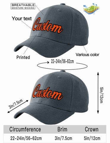 Custom Dark Gray Orange-Black Curved Eaves Sport Baseball Cap Design for Men/Women/Youth