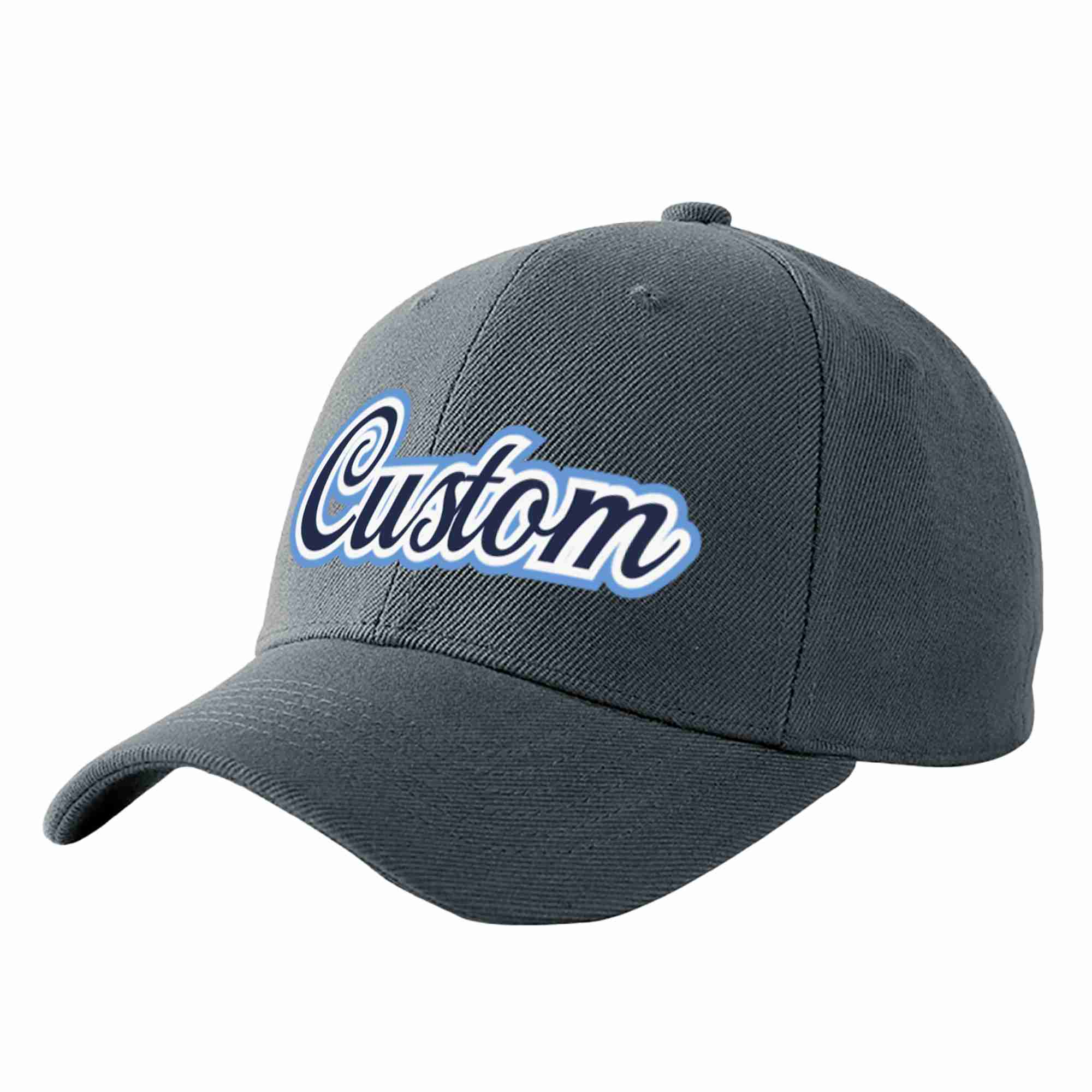 Conception personnalisée de casquette de baseball de sport incurvée gris foncé marine-blanc pour hommes/femmes/jeunes