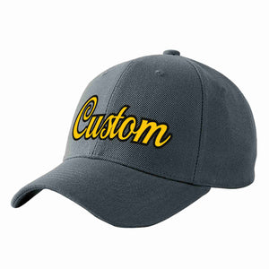 Custom Dark Gray Gold-Black Curved Eaves Sport Baseball Cap Design for Men/Women/Youth