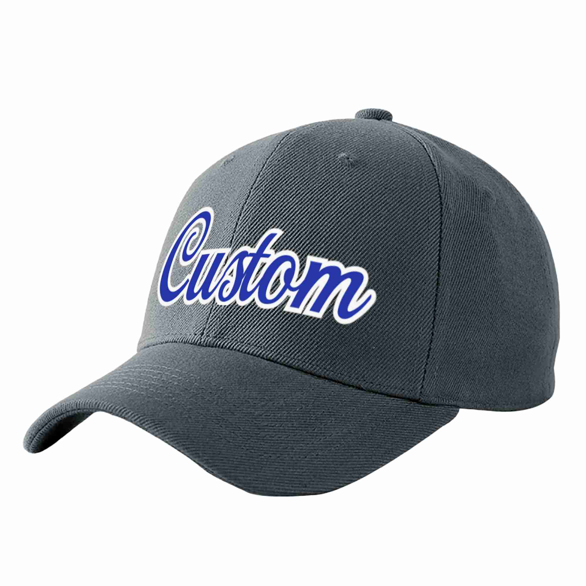 Custom Dark Gray Royal-White Curved Eaves Sport Baseball Cap Design for Men/Women/Youth