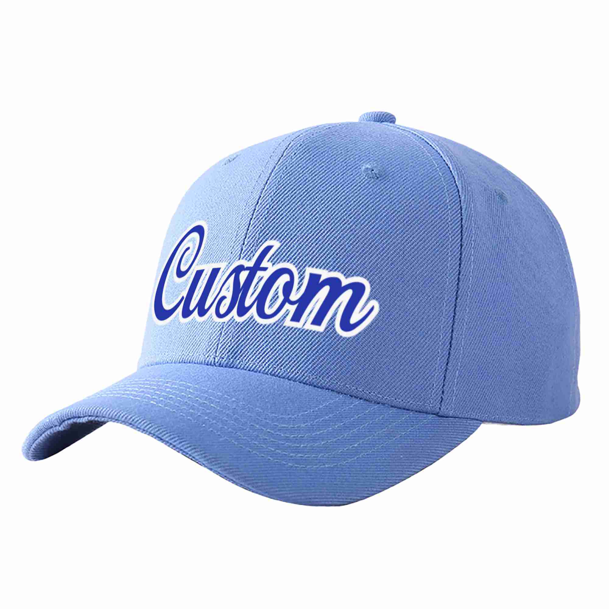 Custom Sky Blue Royal-White Curved Eaves Sport Baseball Cap Design for Men/Women/Youth