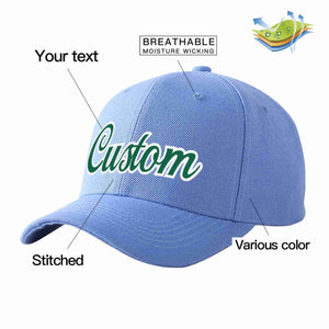 Custom Sky Blue Kelly Green-White Curved Eaves Sport Baseball Cap Design for Men/Women/Youth