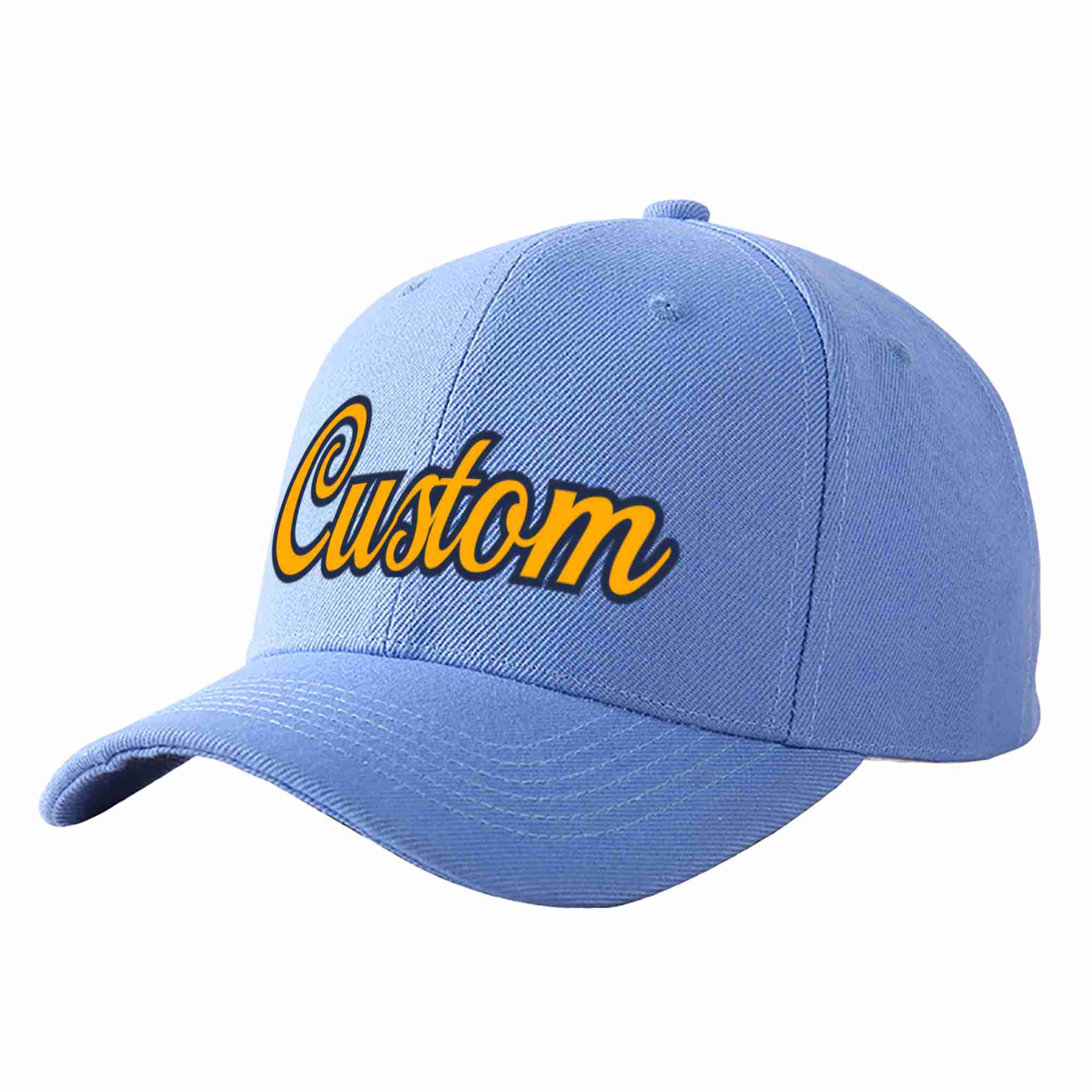 Conception personnalisée de casquette de baseball de sport incurvée bleu ciel jaune-marine pour hommes/femmes/jeunes