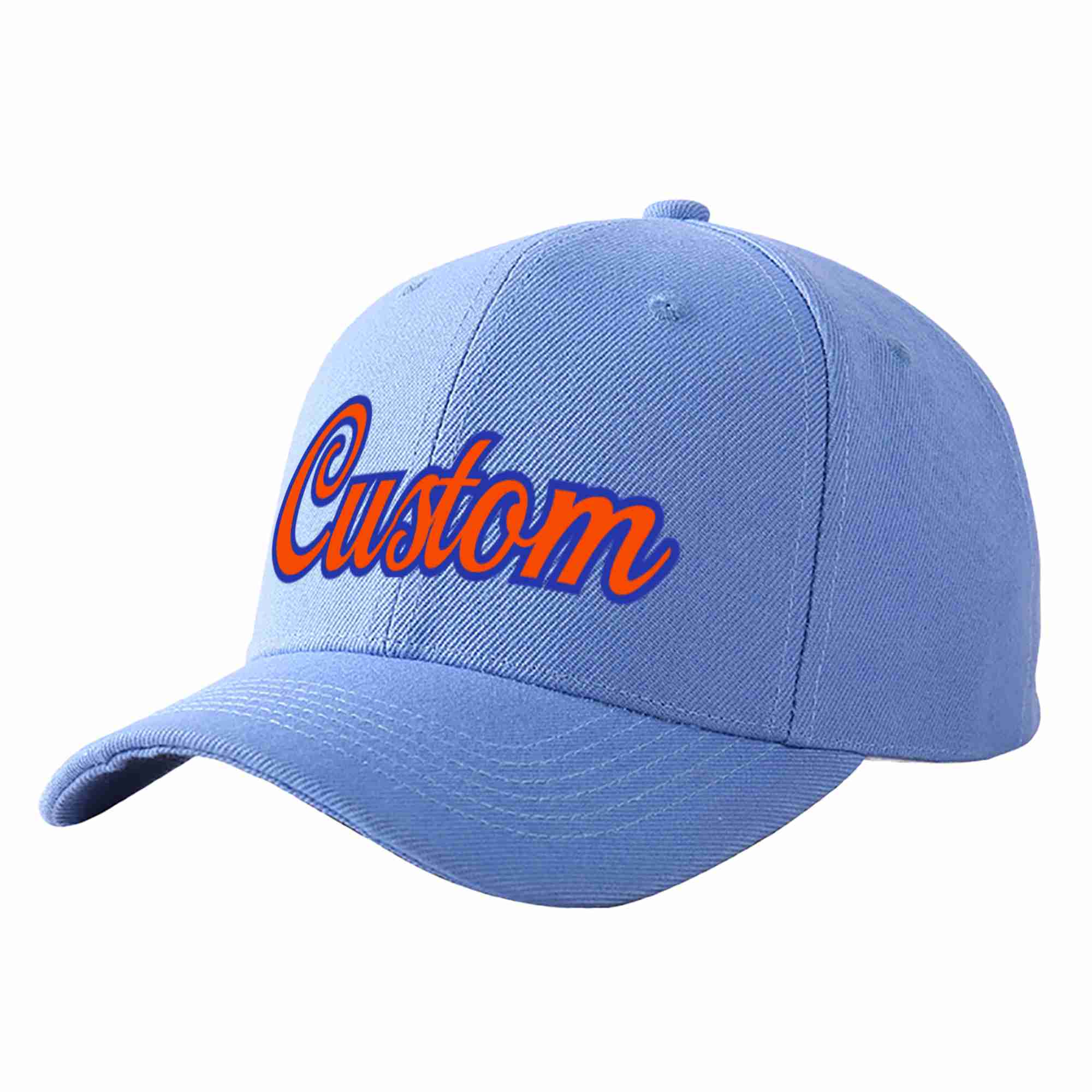 Custom Sky Blue Orange-Royal Curved Eaves Sport Baseball Cap Design for Men/Women/Youth