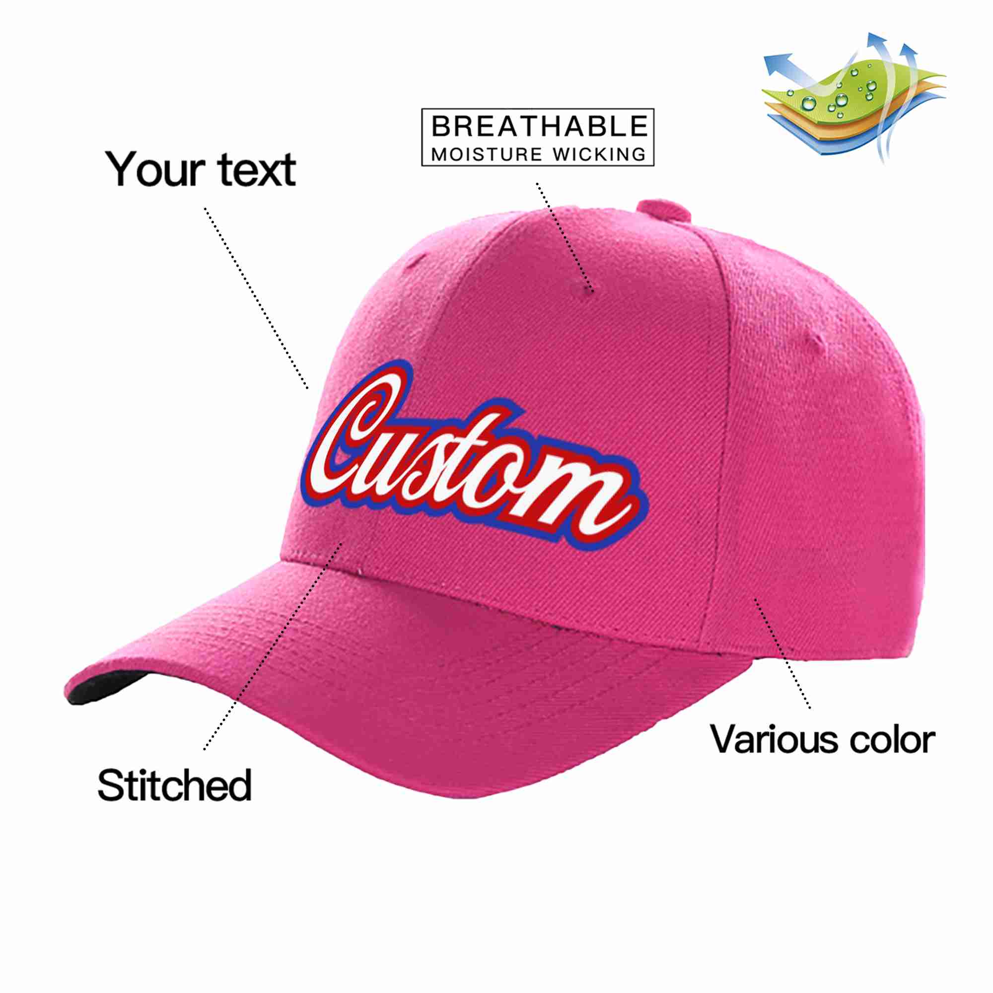 Custom Rose Red White-Red Curved Eaves Sport Baseball Cap Design for Men/Women/Youth