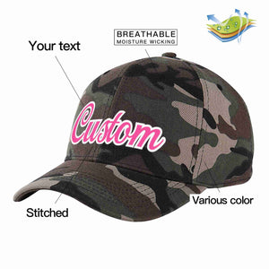 Custom Camo Pink-White Curved Eaves Sport Baseball Cap Design for Men/Women/Youth