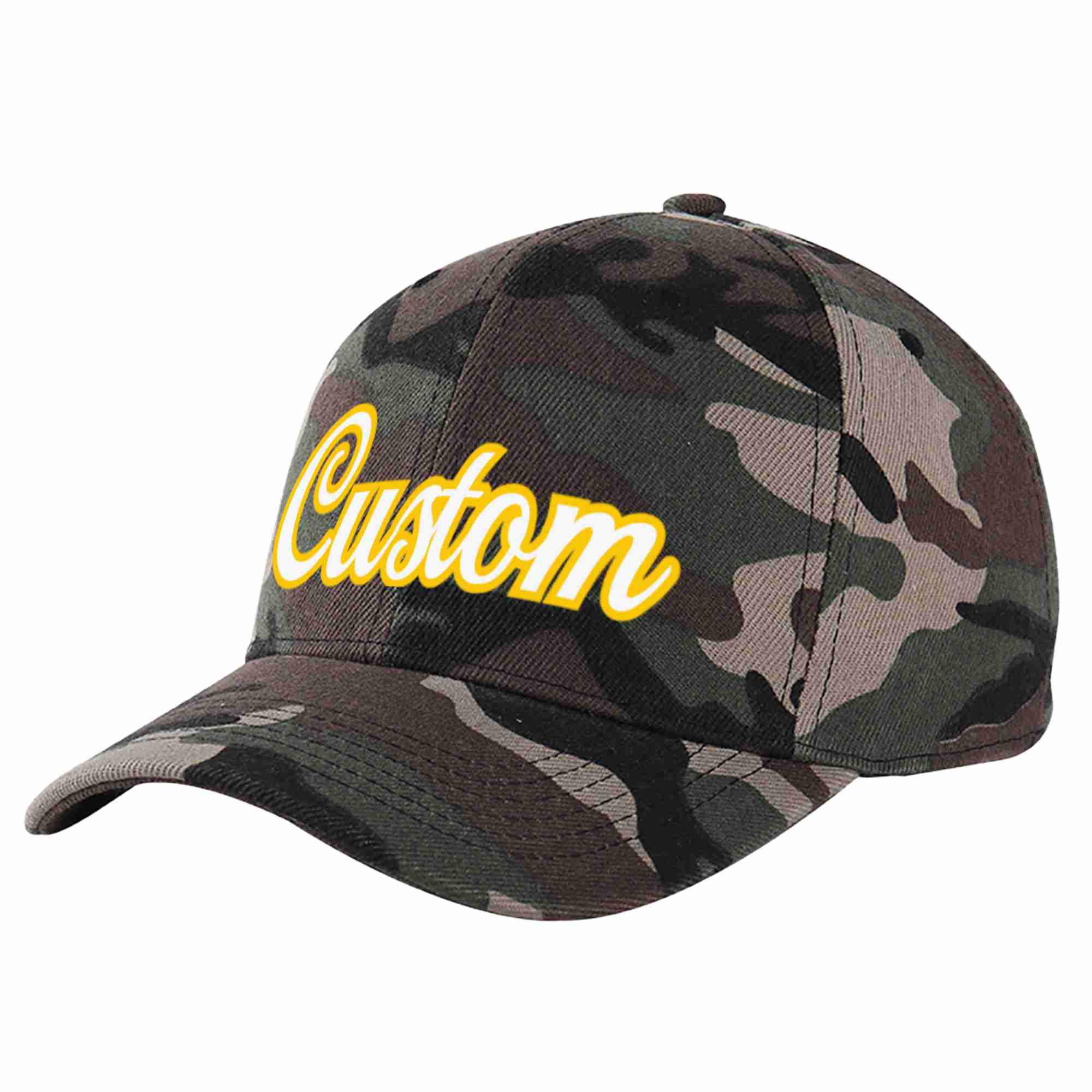 Custom Camo White-Gold Curved Eaves Sport Baseball Cap Design for Men/Women/Youth