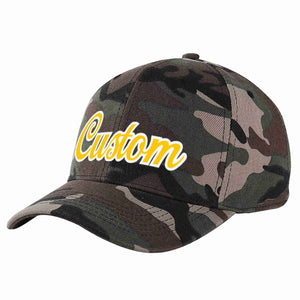 Conception personnalisée de casquette de baseball de sport à avant-toit incurvé or-blanc camouflage pour hommes/femmes/jeunes