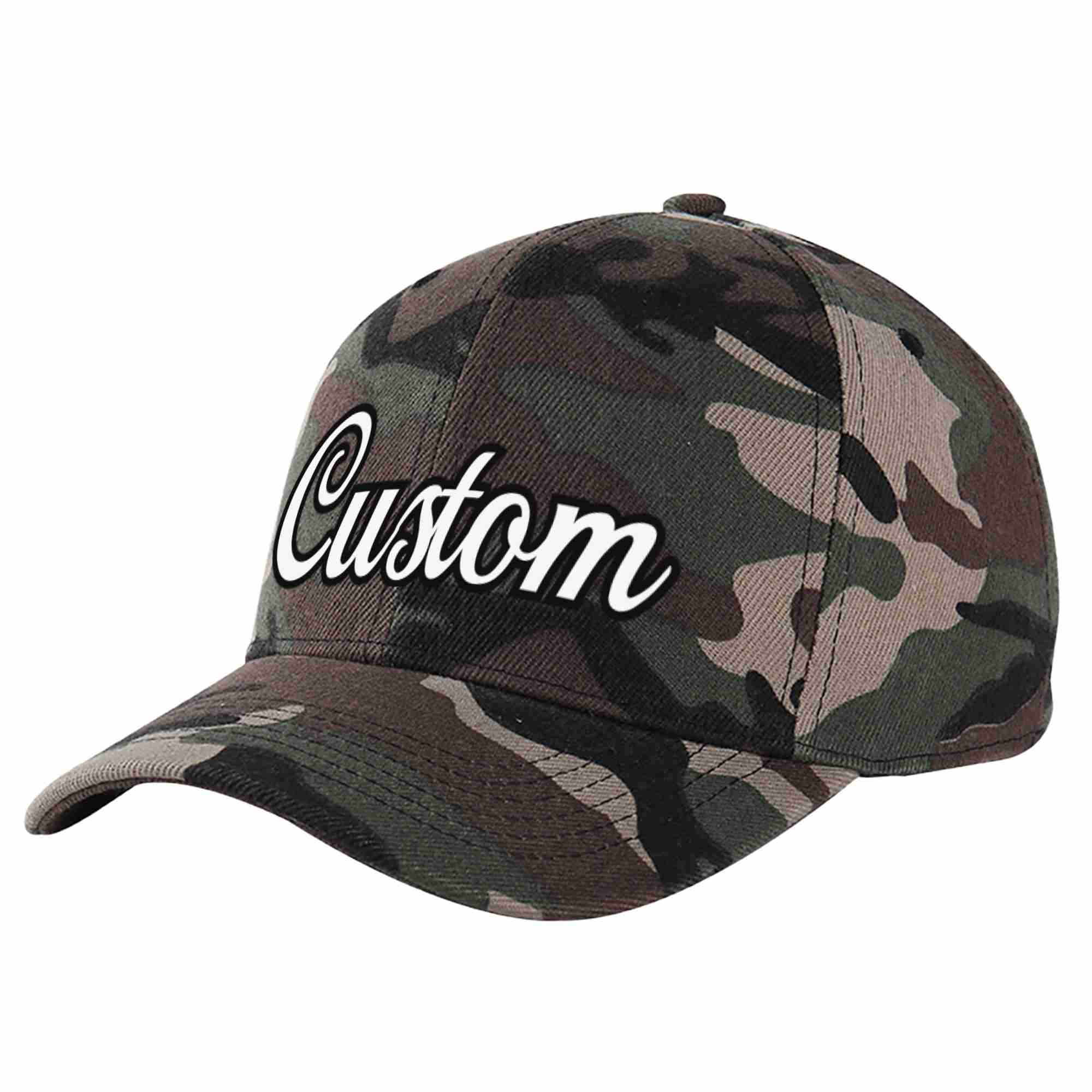 Custom Camo White-Black Curved Eaves Sport Baseball Cap Design for Men/Women/Youth