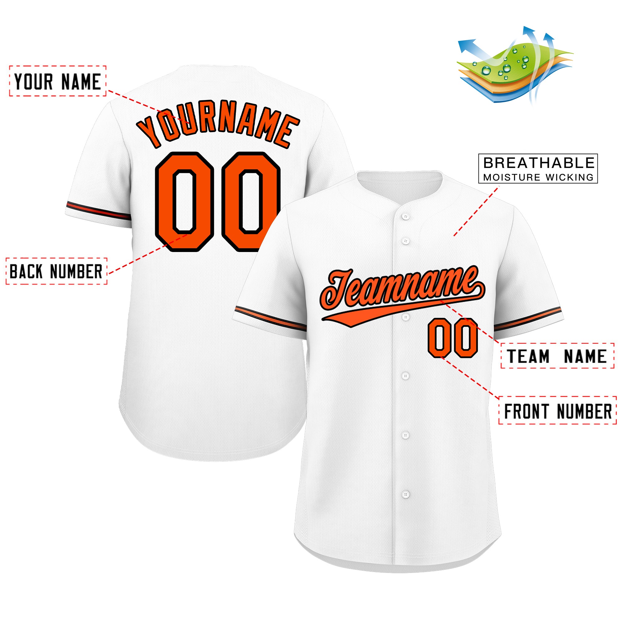 Custom White Orange-Black Classic Style Authentic Baseball Jersey