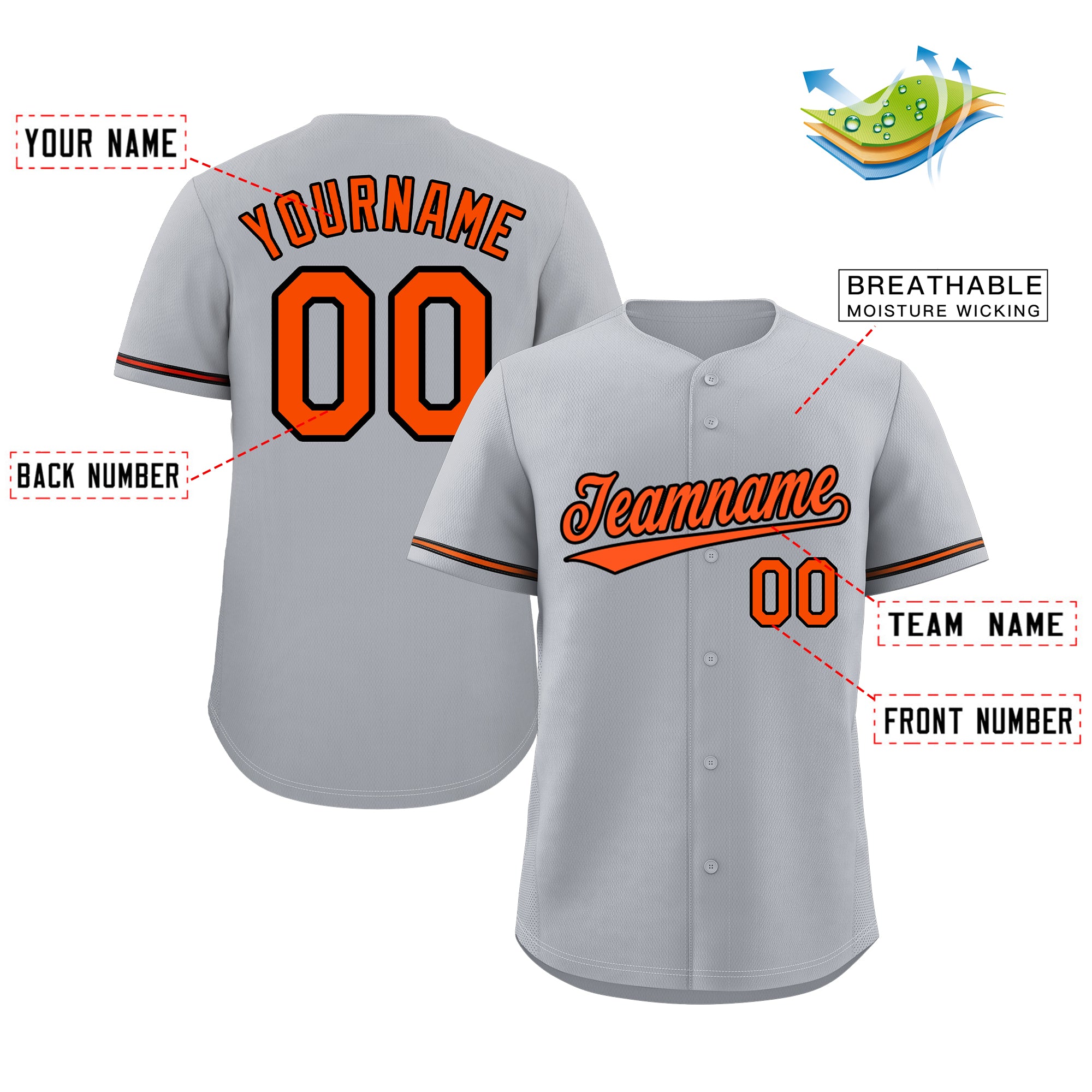 Custom Gray Orange-Black Classic Style Authentic Baseball Jersey