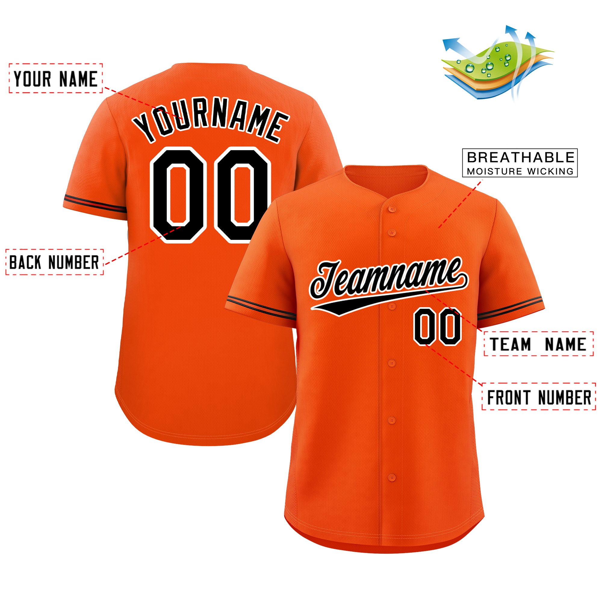 Maillot de baseball authentique de style classique orange noir-blanc personnalisé