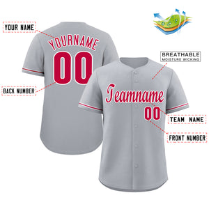 Maillot de baseball authentique de style classique gris rouge-blanc personnalisé