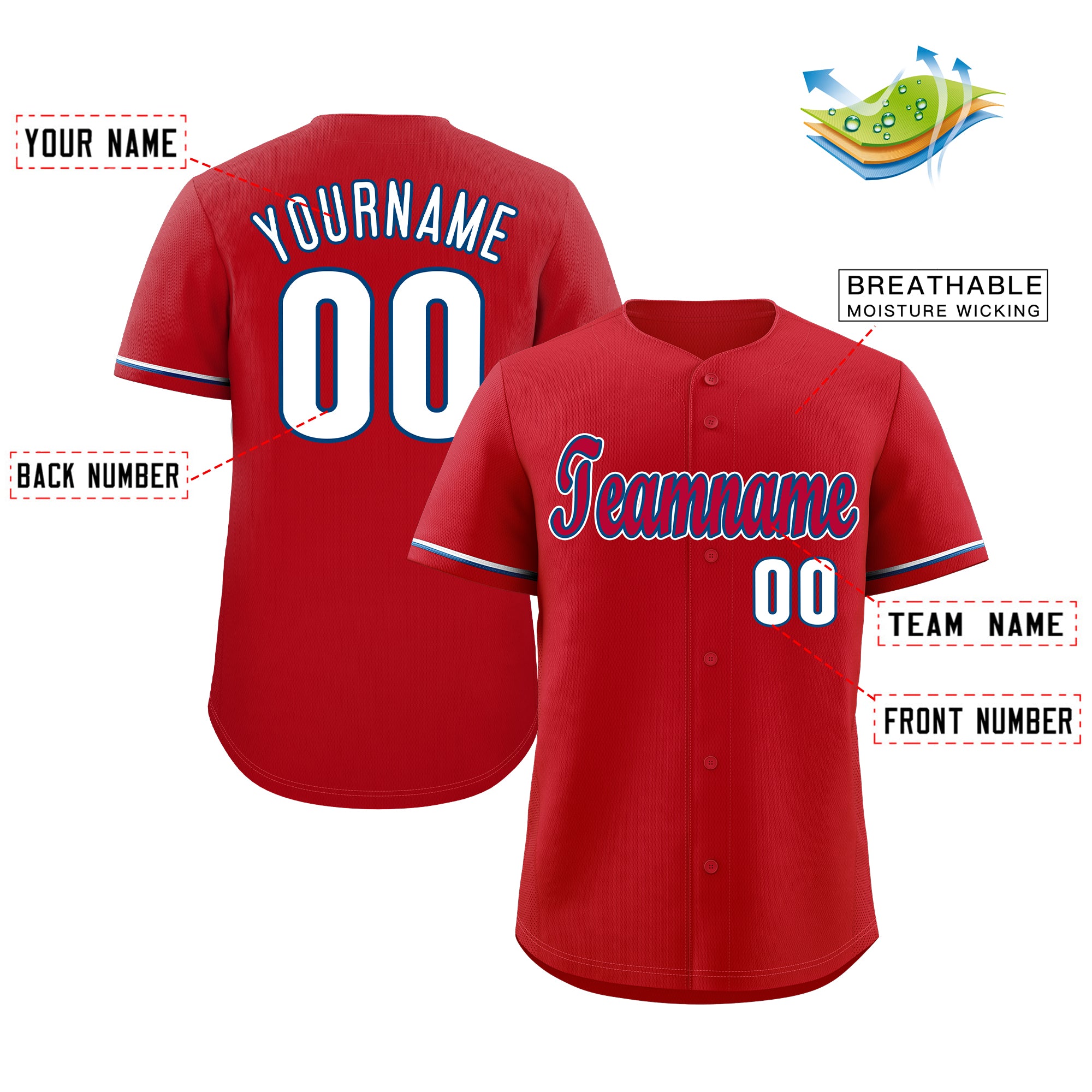 Custom Red Royal-White Classic Style Authentic Baseball Jersey