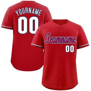 Maillot de baseball authentique de style classique rouge marine-blanc personnalisé