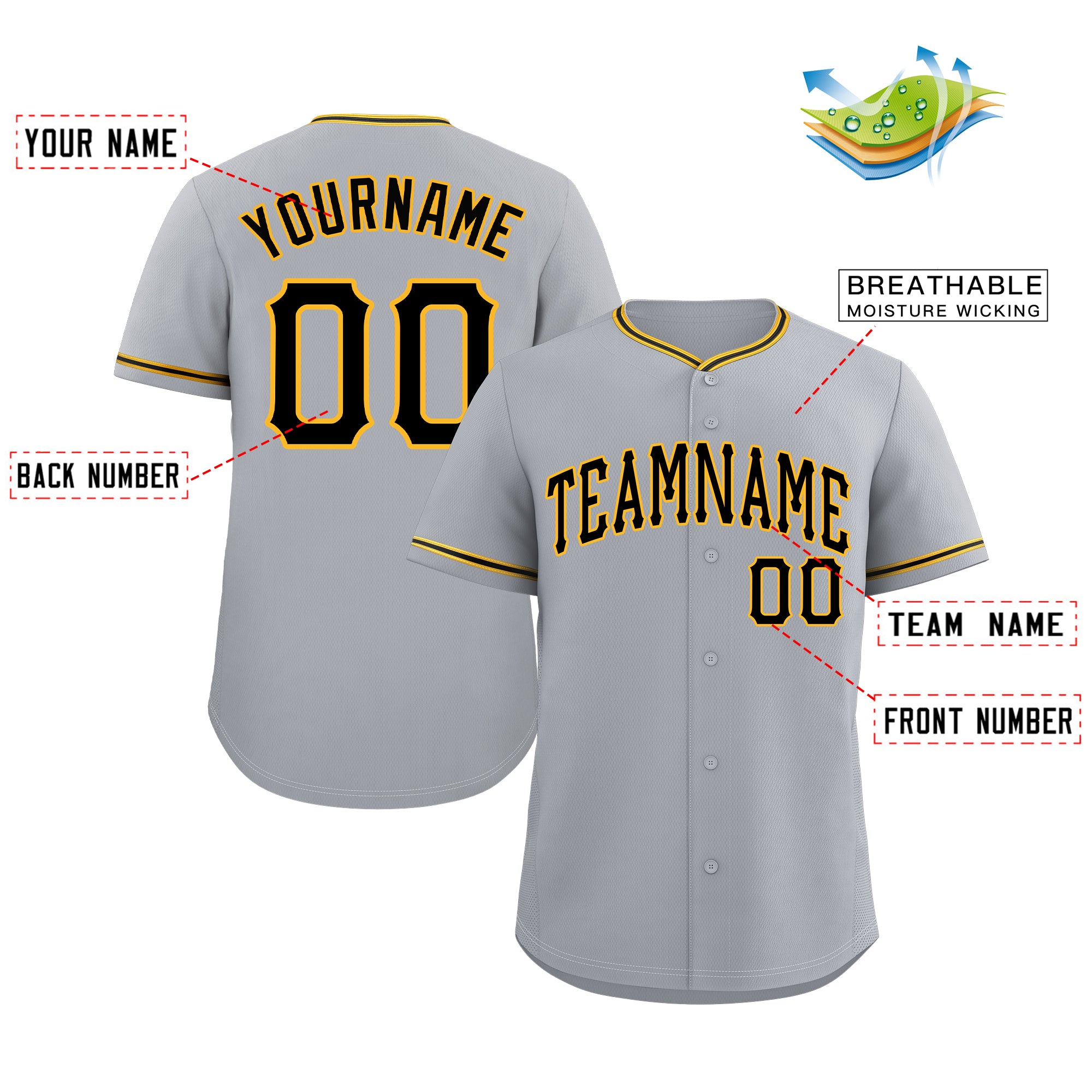 Custom Gray Black-Gold Classic Style Authentic Baseball Jersey