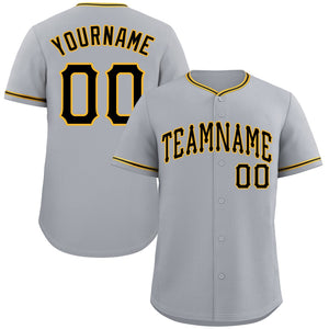 Custom Gray Black-Gold Classic Style Authentic Baseball Jersey