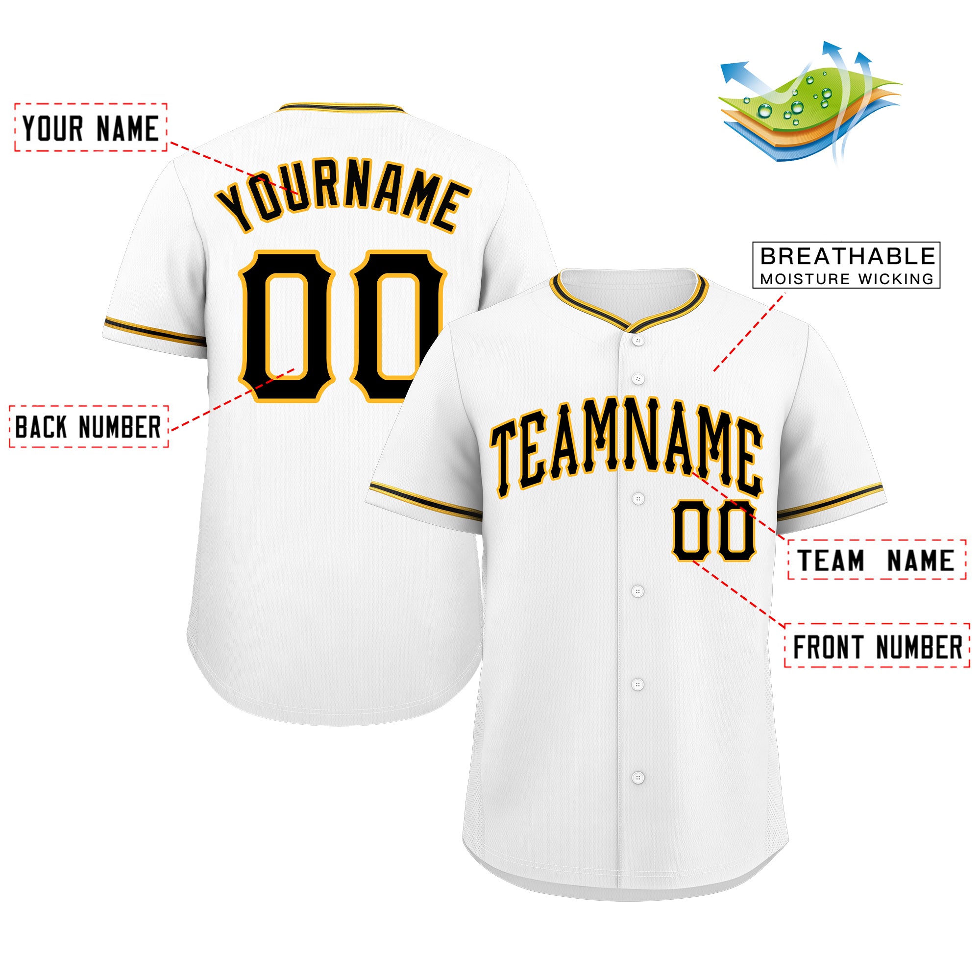 Custom White Black-Gold Classic Style Authentic Baseball Jersey