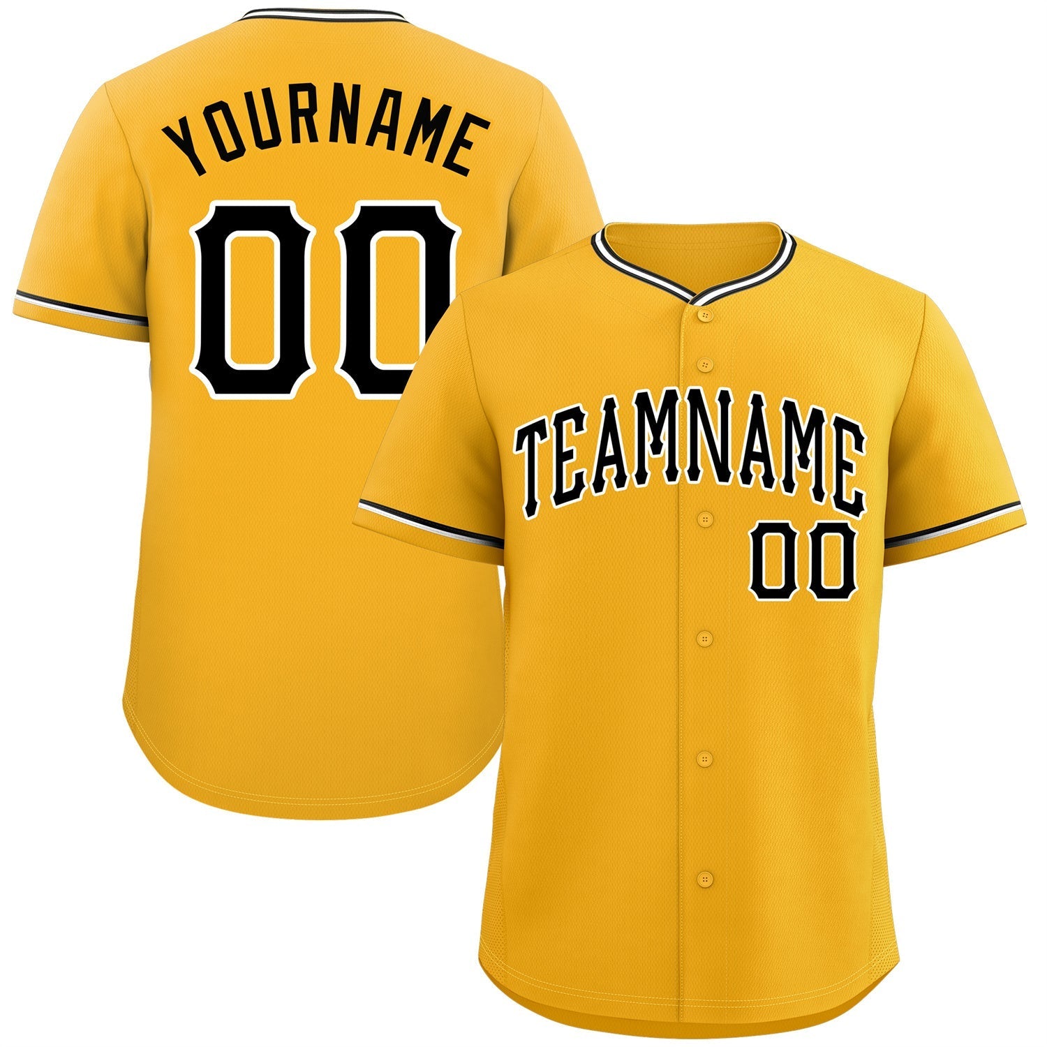 Maillot de baseball authentique de style classique jaune noir-blanc personnalisé