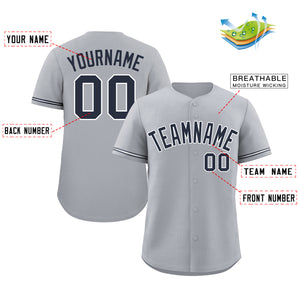 Maillot de baseball authentique de style classique gris marine-blanc personnalisé