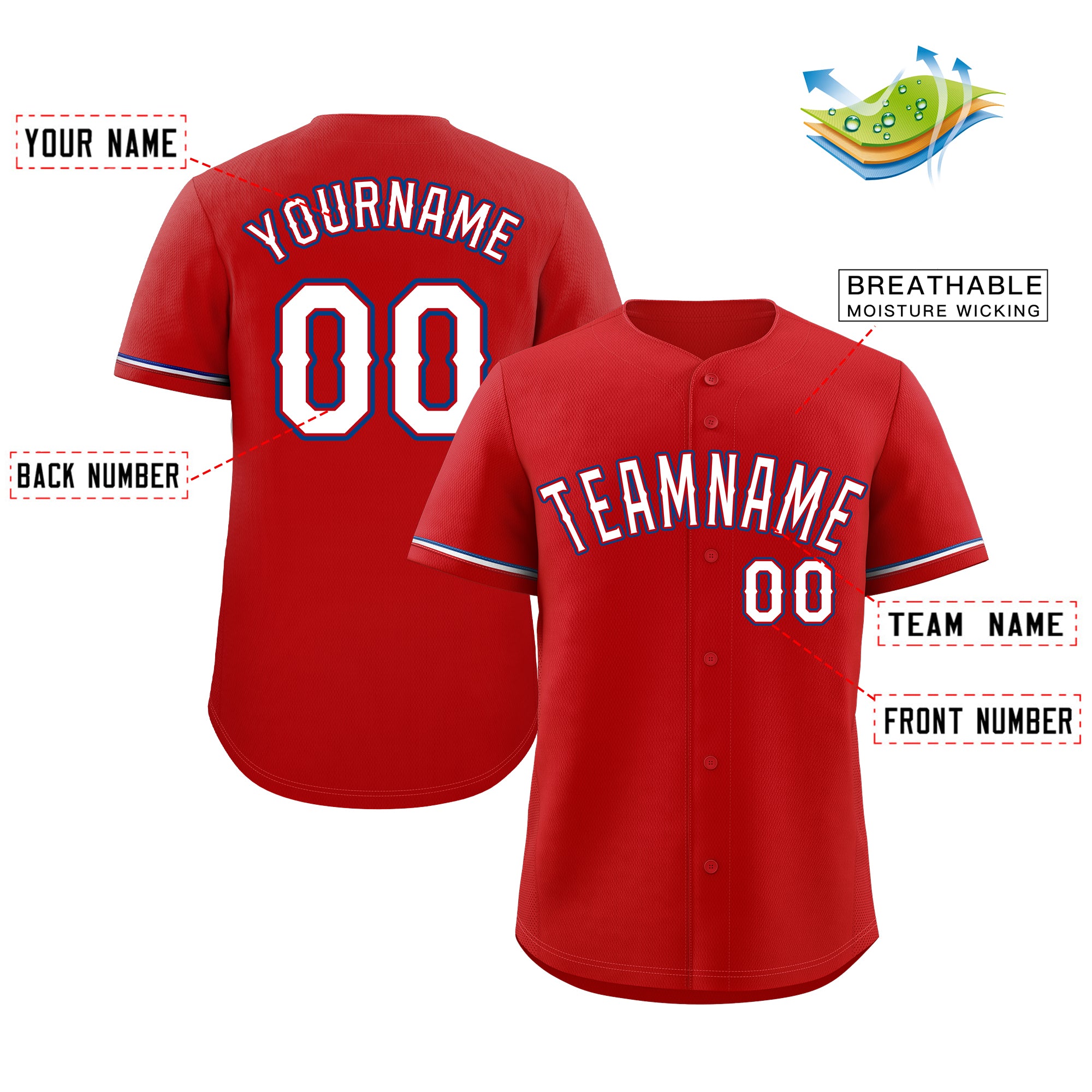 Custom Red White-Navy Classic Style Authentic Baseball Jersey