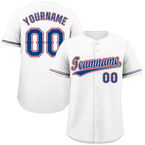 Custom White Royal-Red Classic Style Authentic Baseball Jersey