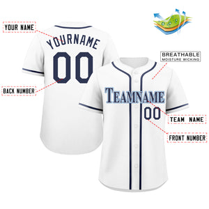 Maillot de baseball authentique de style classique blanc bleu marine-poudre personnalisé