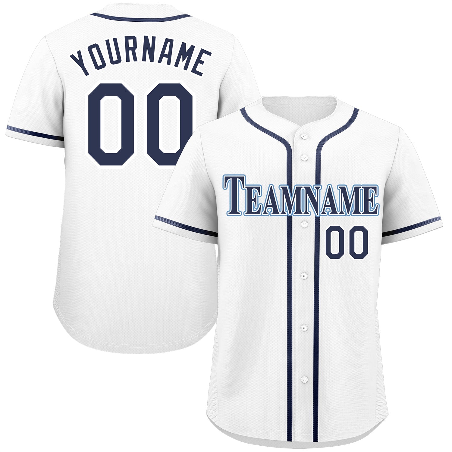 Maillot de baseball authentique de style classique blanc bleu marine-poudre personnalisé