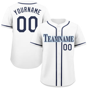 Maillot de baseball authentique de style classique blanc bleu marine-poudre personnalisé