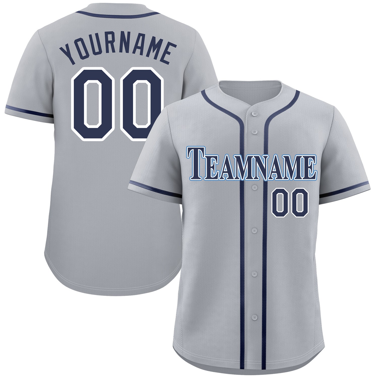 Maillot de baseball authentique de style classique gris marine-bleu poudre personnalisé