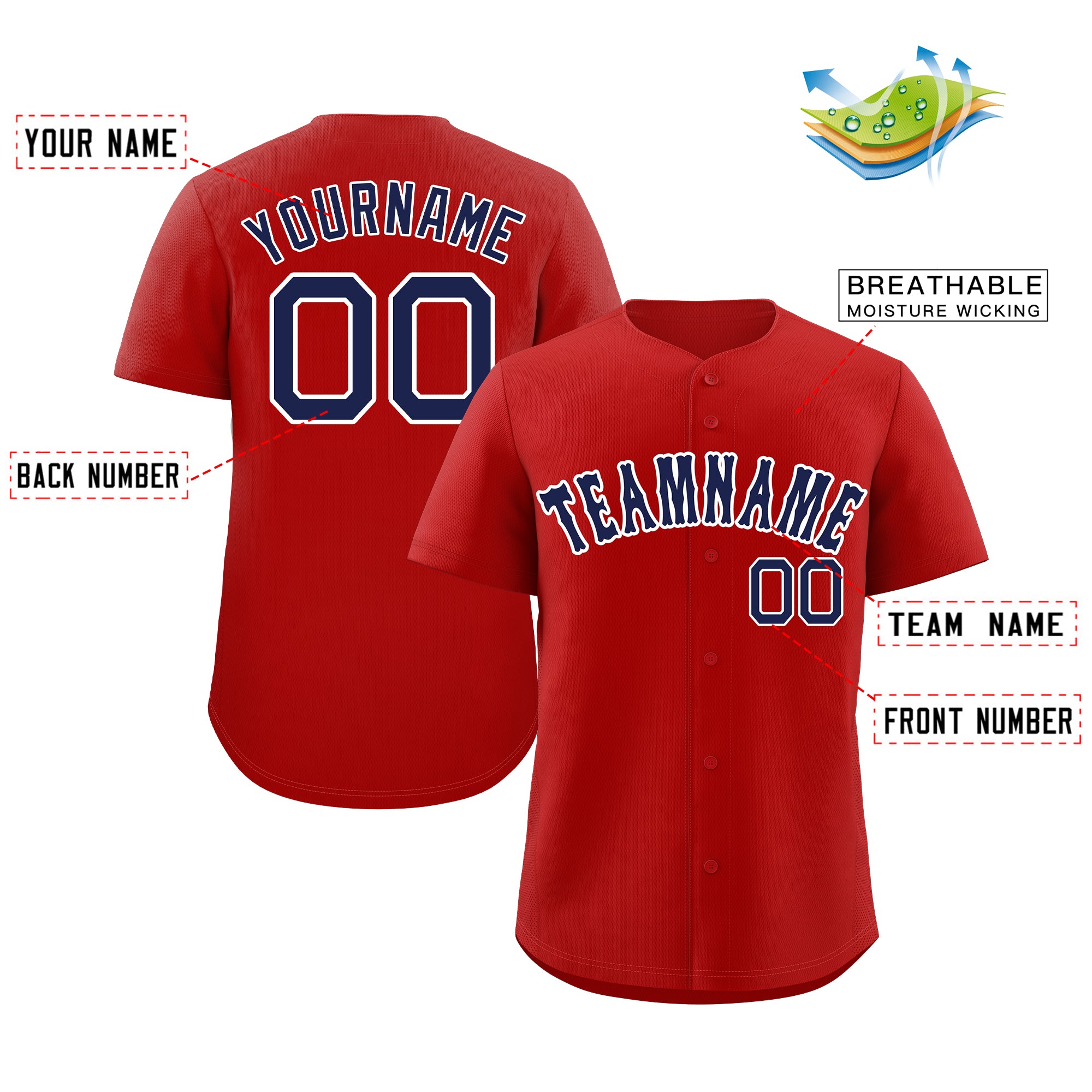 Custom Red Navy-White Classic Style Authentic Baseball Jersey