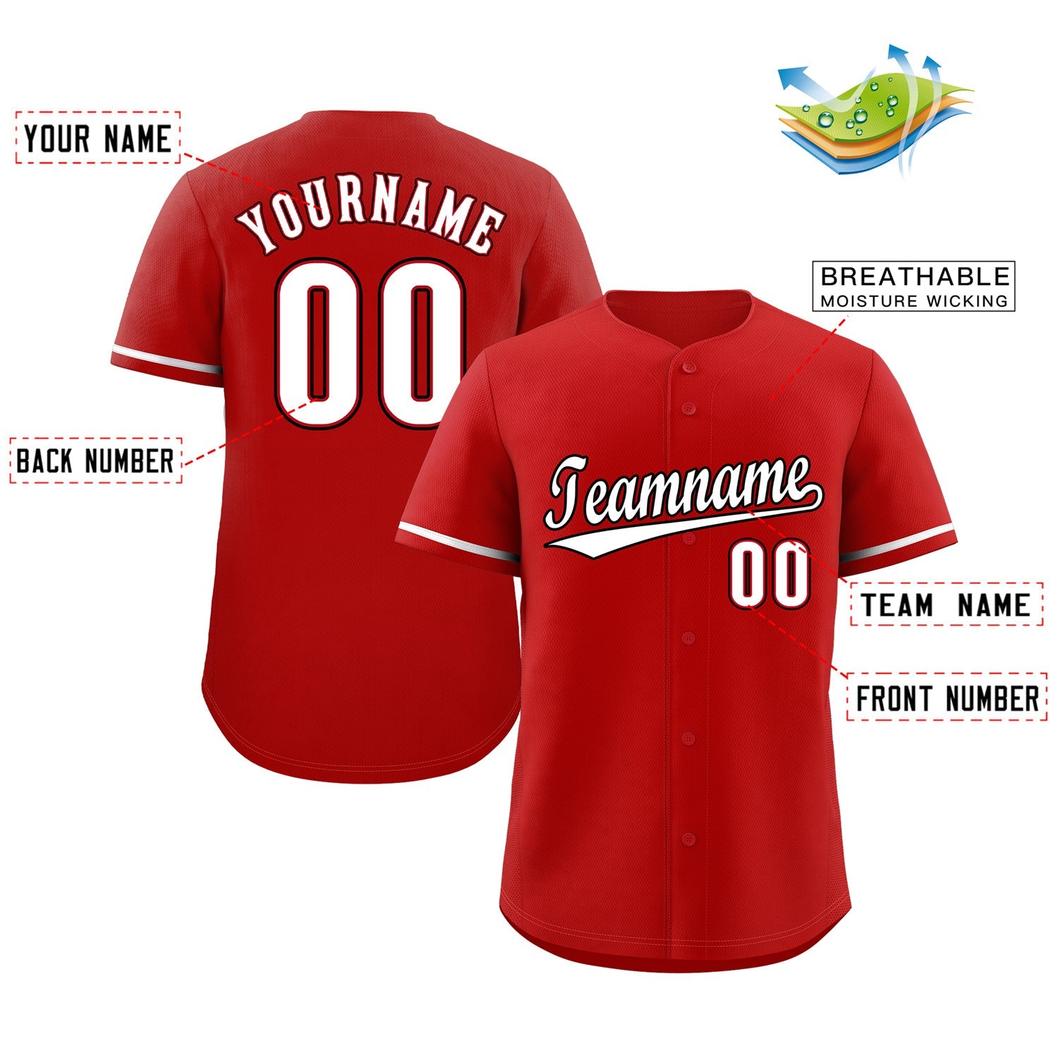 Custom Red White-Black Classic Style Authentic Baseball Jersey