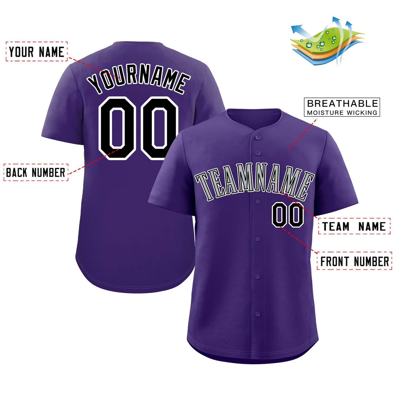 Maillot de baseball authentique de style classique violet gris-blanc personnalisé