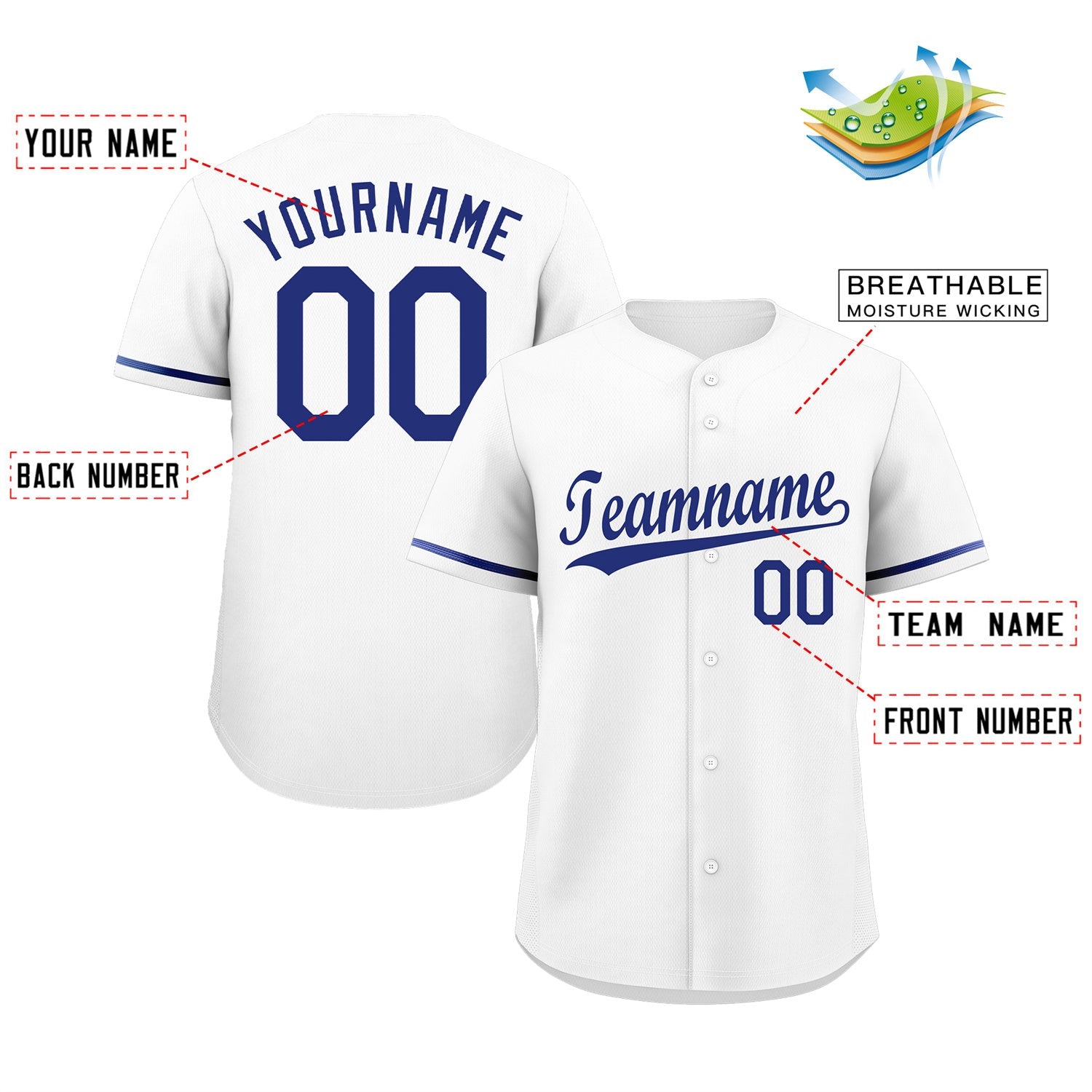 Maillot de baseball authentique de style classique blanc marine personnalisé