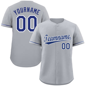 Maillot de baseball authentique de style classique gris marine-blanc personnalisé