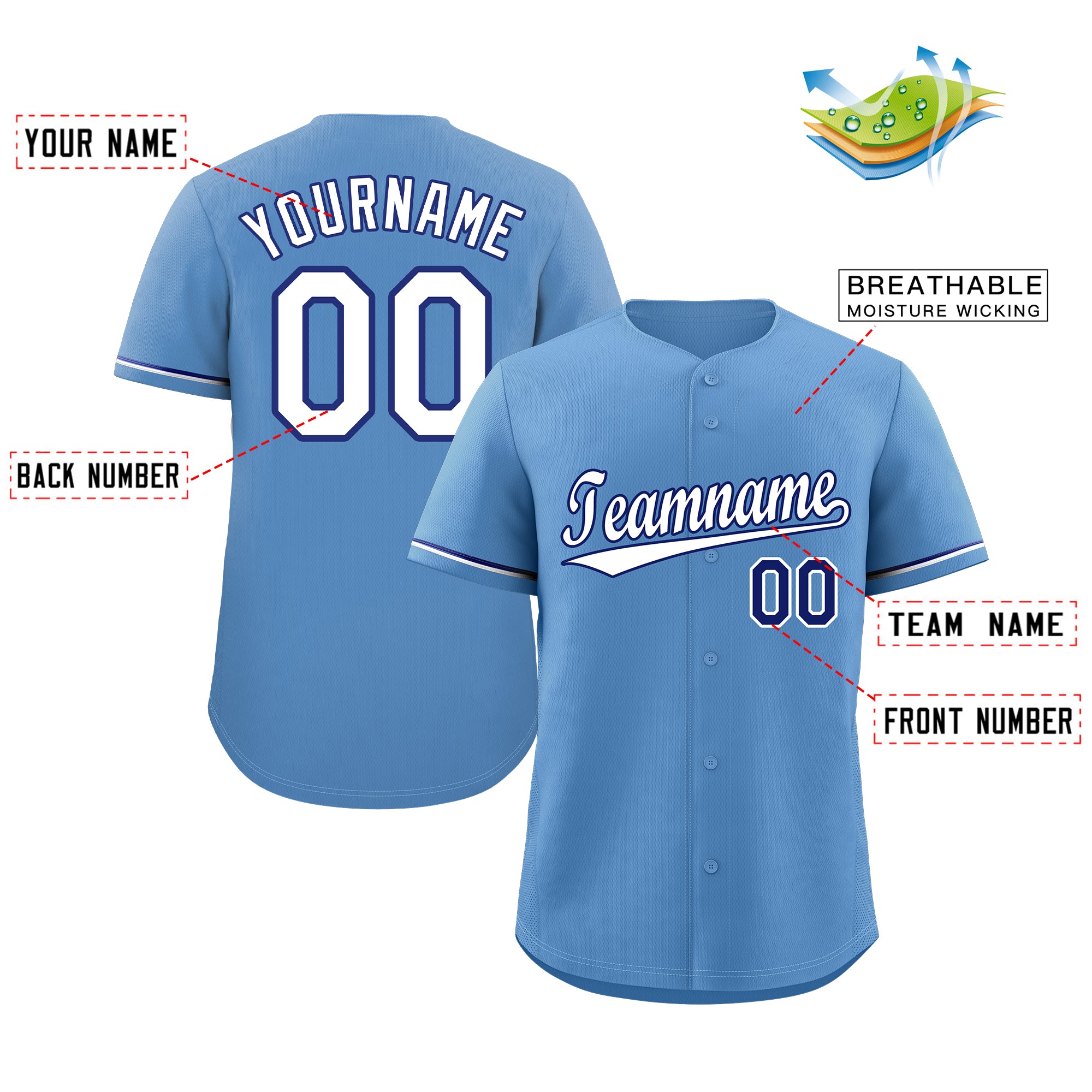 Custom Light Blue White-Royal Classic Style Authentic Baseball Jersey