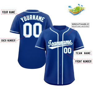 Maillot de baseball authentique de style classique Royal blanc-bleu clair personnalisé