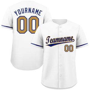 Custom White Royal-Old Gold Classic Style Authentic Baseball Jersey