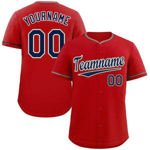 Custom Red Navy-Old Gold Classic Style Authentic Baseball Jersey