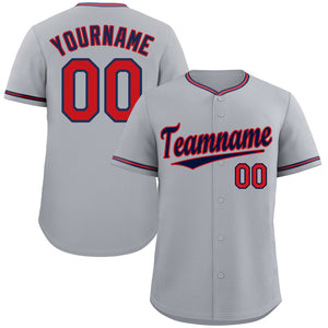 Custom Gray Navy-Red Classic Style Authentic Baseball Jersey