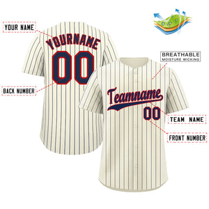 Custom Cream Navy-Red Stripe Fashion Authentic Baseball Jersey