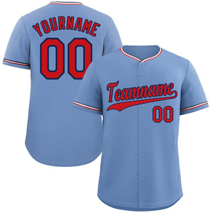 Custom Light Blue Red-Navy Classic Style Authentic Baseball Jersey